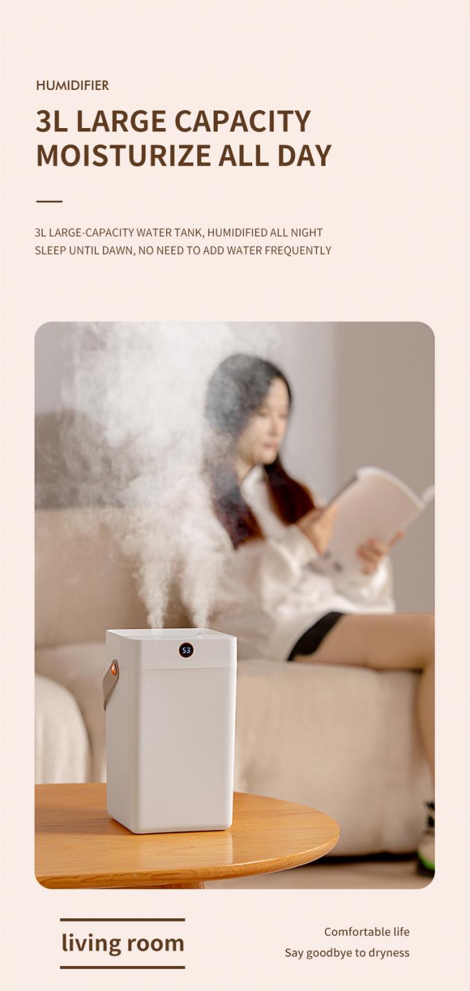 3L Grande capacità Diffusore a doppio spruzzo Umidità Nebbia fredda Umidificatore d'aria a nebulosa con schermo digitale 3