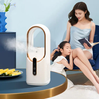 Buon prezzo Vendita all'ingrosso Ventilatore di nebbia elettrico senza foglie 2200mAh Batteria grande Ben progettato Umidificatore di nebbia fredda Ventilatore di nebbia di sicurezza portatile Umidificatore in linea